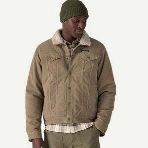 Patagonia Pile Lined Trucker Jacket Corduroy Mojave Khaki Button Front Mens L